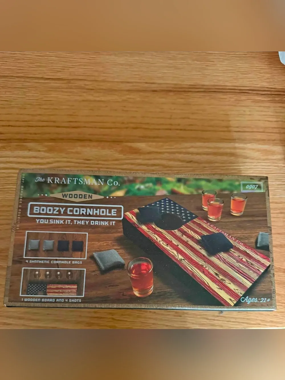 Boozy Cornhole Wooden Game Set Of 9: 4 Cornhole Bags, Wooden Board & 4 Shots NWT